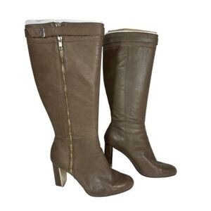 Ann Taylor Brown Leather Knee-High Zip Up Calf Ext Boots Size 9.5M